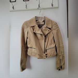 Authentic beige Burberry Brit Leather Motto jacket.  Size US4.